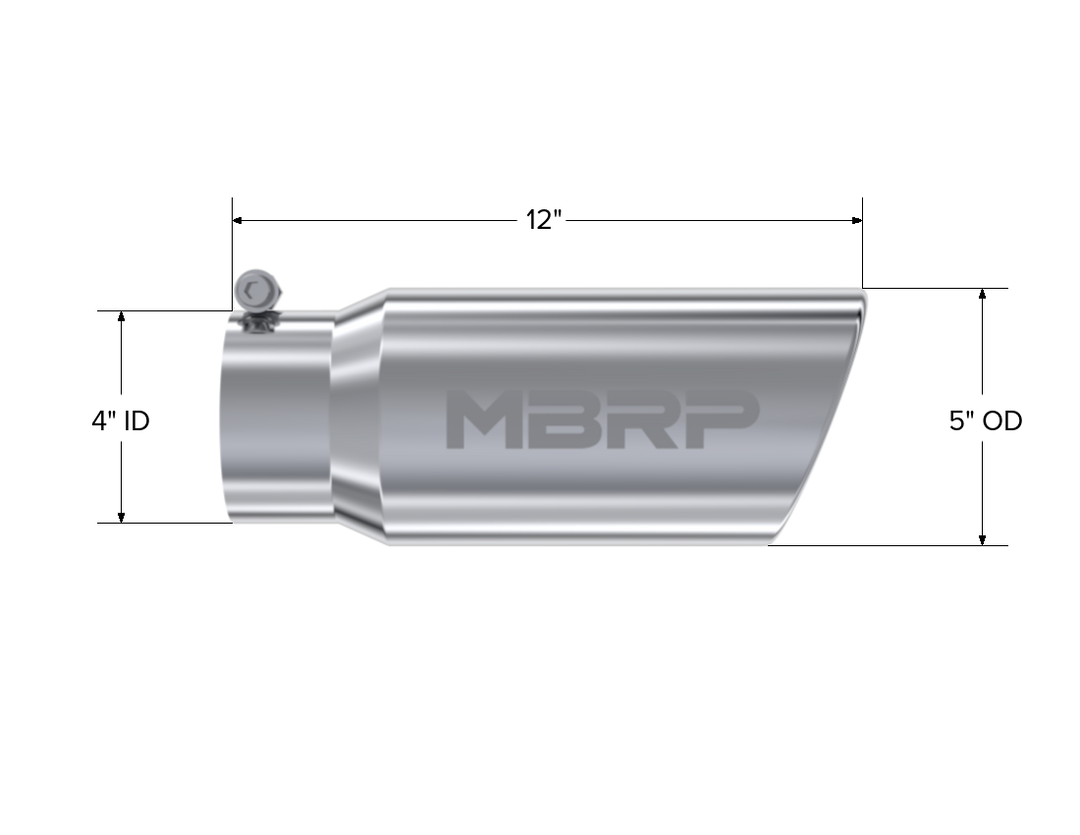MBRP Exhaust Tail Pipe Tip 5" O.D. Angled Rolled End 4" Inlet 12" Length T304 Stainless Steel T5051