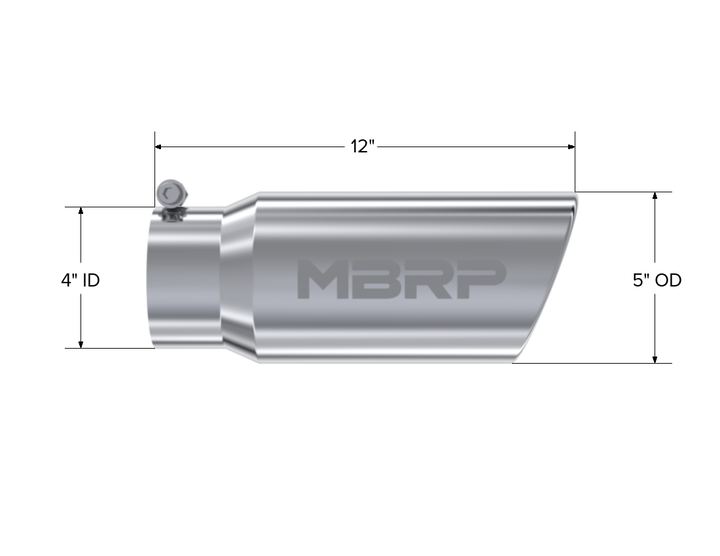 MBRP Exhaust Tail Pipe Tip 5" O.D. Angled Rolled End 4" Inlet 12" Length T304 Stainless Steel T5051