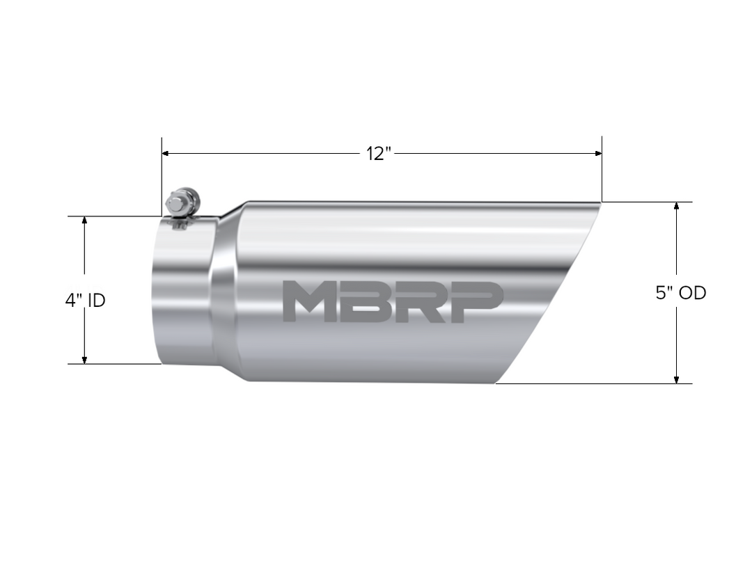 MBRP Exhaust Tail Pipe Tip 5" O.D. Dual Wall Angled 4" Inlet 12" Length T304 Stainless Steel T5053