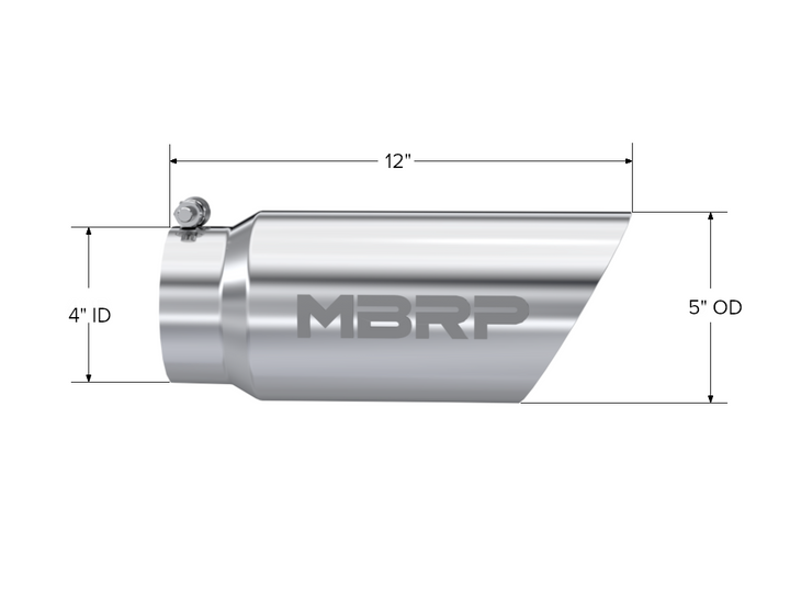 MBRP Exhaust Tail Pipe Tip 5" O.D. Dual Wall Angled 4" Inlet 12" Length T304 Stainless Steel T5053