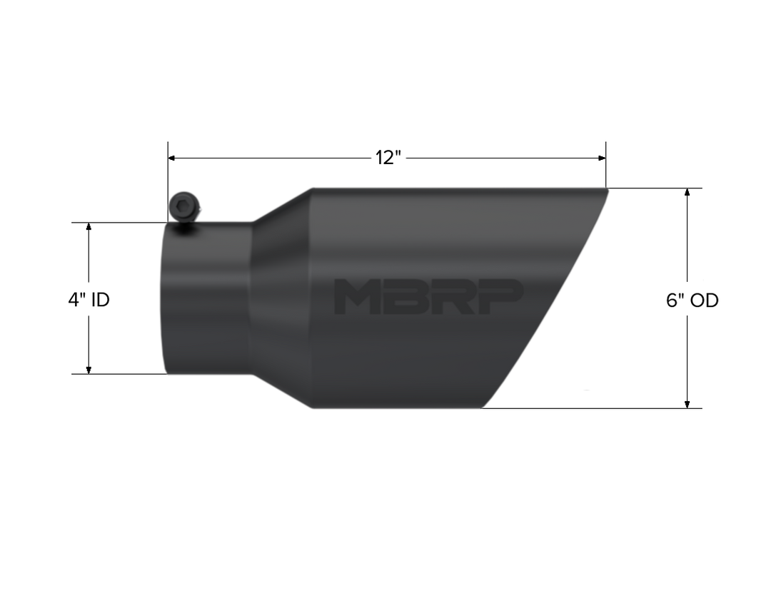 MBRP Black Coated Exhaust Tail Pipe Tip 6" OD Dual Wall Angled 4" Inlet 12" Length T5072BLK
