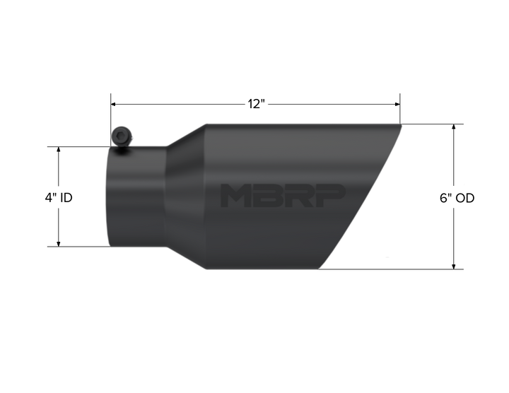 MBRP Black Coated Exhaust Tail Pipe Tip 6" OD Dual Wall Angled 4" Inlet 12" Length T5072BLK
