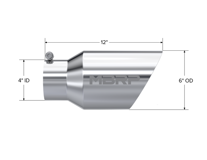 MBRP Exhaust Tail Pipe Tip 6" O.D. Dual Wall Angled 4" Inlet 12" Length T304 Stainless Steel T5072