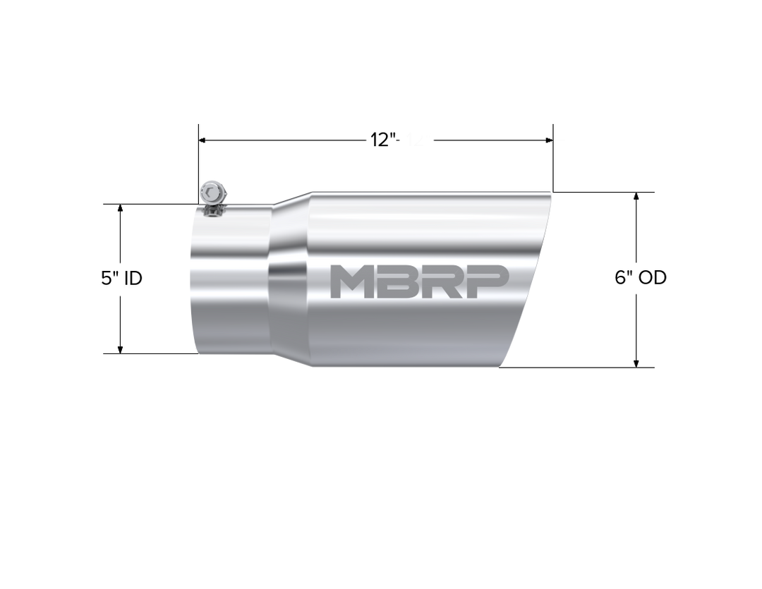 MBRP Exhaust Tail Pipe Tip 6" O.D. Dual Wall Angled 5" Inlet 12" Length T304 Stainless Steel T5074