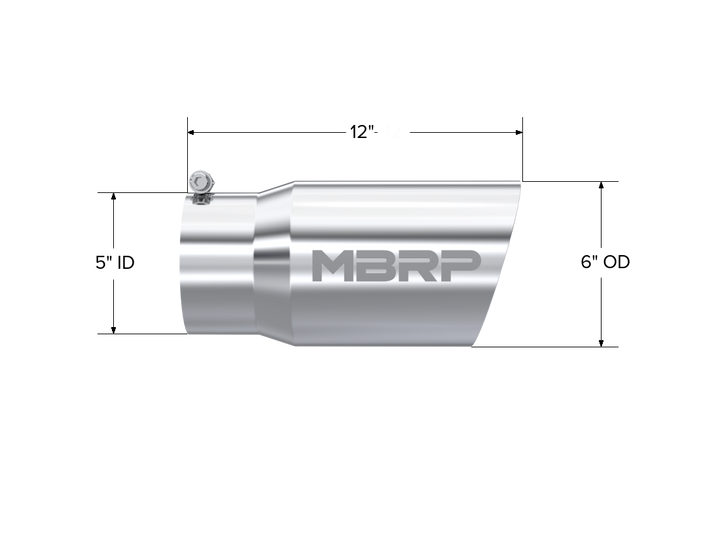 MBRP Exhaust Tail Pipe Tip 6" O.D. Dual Wall Angled 5" Inlet 12" Length T304 Stainless Steel T5074