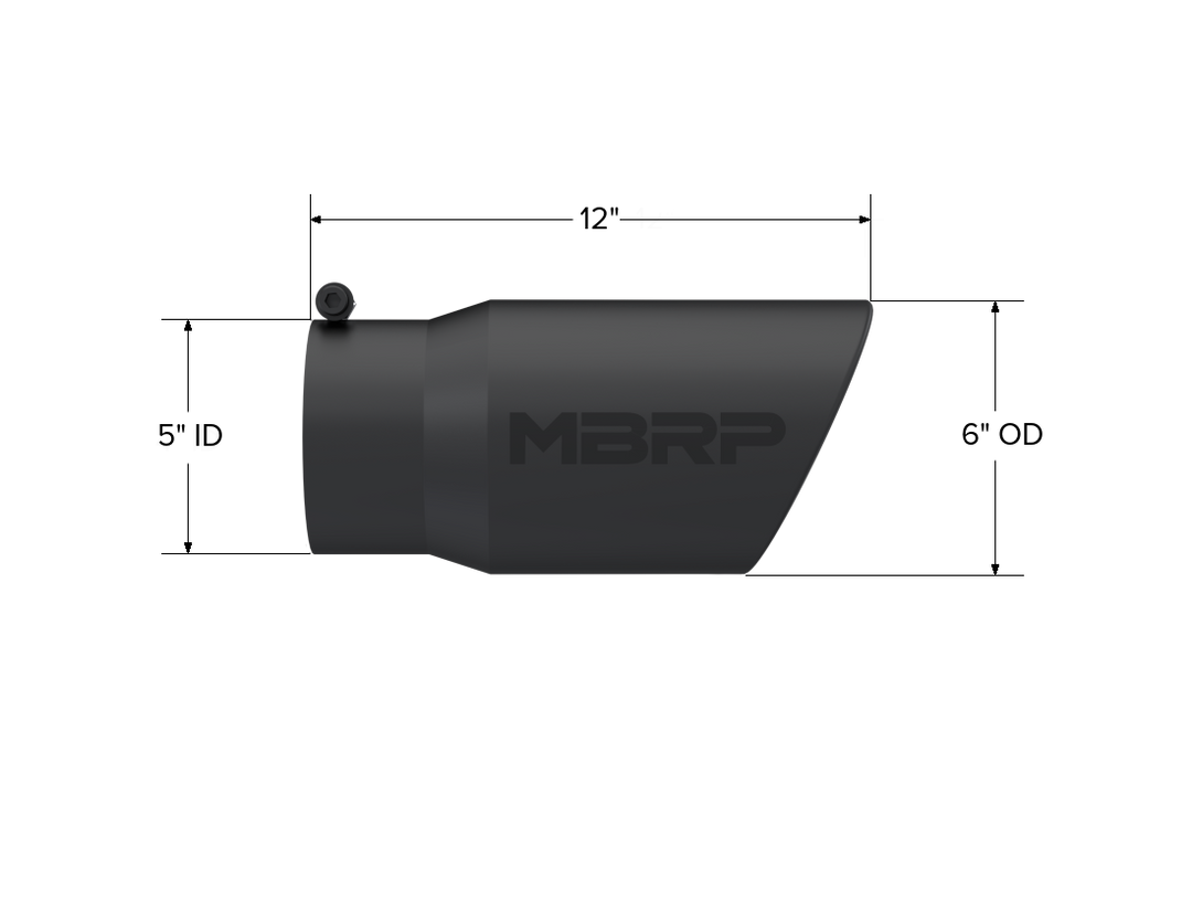 MBRP Exhaust Tip 6" O.D. Angled Rolled End 5" Inlet 12" Length Black Coated T5075BLK