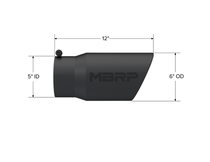 MBRP Exhaust Tip 6" O.D. Angled Rolled End 5" Inlet 12" Length Black Coated T5075BLK