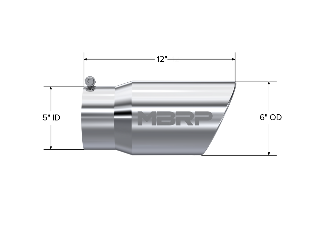 MBRP Exhaust Tail Pipe Tip 6" O.D. Angled Rolled End 5" Inlet 12" Length T304 Stainless Steel T5075