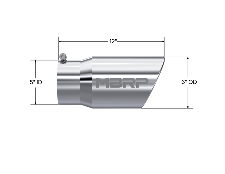MBRP Exhaust Tail Pipe Tip 6" O.D. Angled Rolled End 5" Inlet 12" Length T304 Stainless Steel T5075
