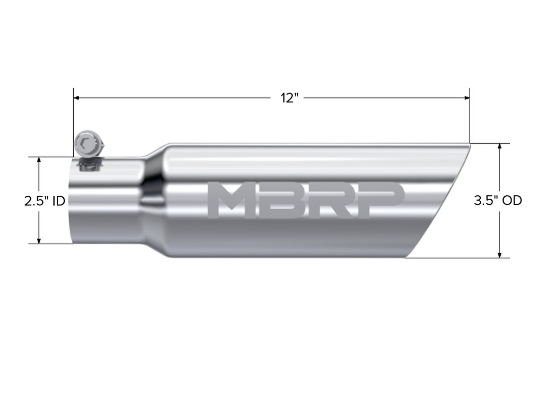 MBRP Exhaust Tail Pipe Tip 3 1/2" O.D. Dual Wall Angled 2 1/2" Inlet 12" Length T304 Stainless Steel T5106