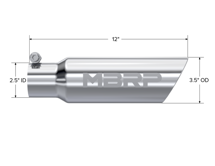 MBRP Exhaust Tail Pipe Tip 3 1/2" O.D. Dual Wall Angled 2 1/2" Inlet 12" Length T304 Stainless Steel T5106