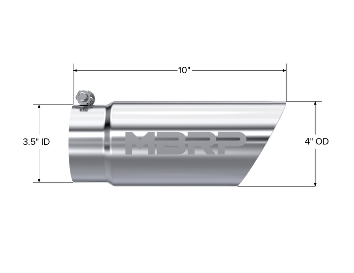 MBRP Exhaust Tip 4" O.D. Dual Wall Angled 3 1/2" Inlet 10" Length T304 Stainless Steel T5110
