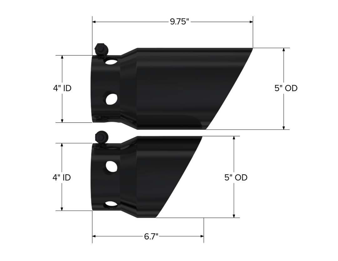 MBRP 08-Up Ford 6.4L, 6.7L Powerstroke Black-Coated Tip 4" ID 5" Outlet Tip Cover Set 6.75" 9.75" Length T5111BLK