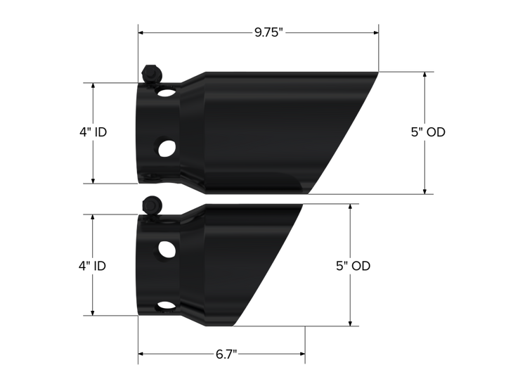 MBRP 08-Up Ford 6.4L, 6.7L Powerstroke Black-Coated Tip 4" ID 5" Outlet Tip Cover Set 6.75" 9.75" Length T5111BLK