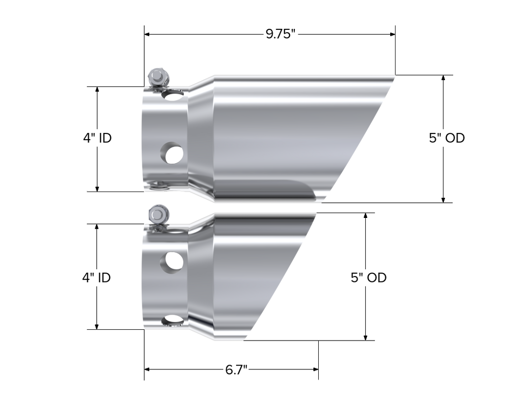 MBRP 4" Inlet 5" Tip Cover Set-6 3/4" And 9 3/4" Length T304 Stainless Steel T5111