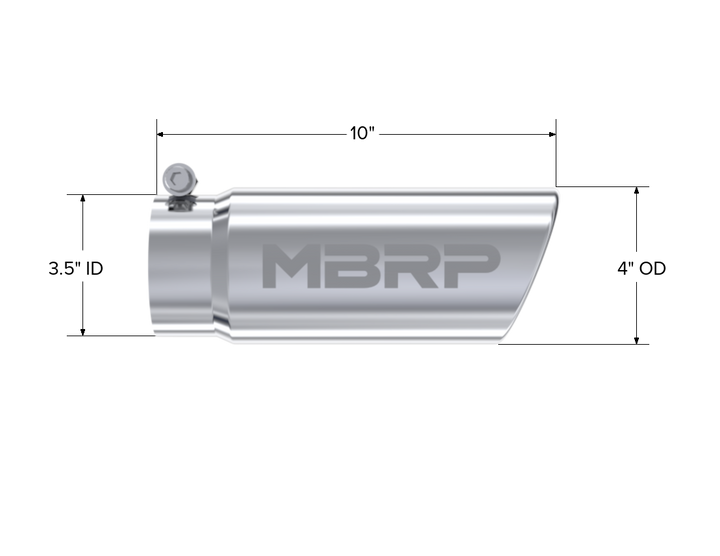 MBRP T304 Stainless Steel Tip, 4" OD Angled Rolled End, 3.5" Inlet, 10" length T5112