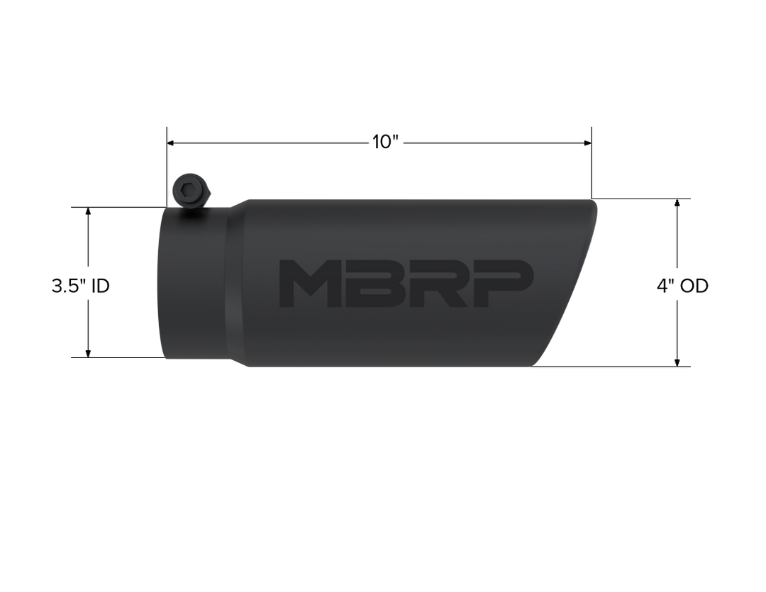 MBRP Black Coated Tip, 4" OD Angled Roll End End, 3.5" Inlet, 10" Length T5112BLK