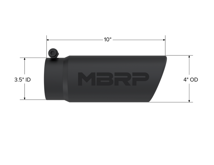 MBRP Black Coated Tip, 4" OD Angled Roll End End, 3.5" Inlet, 10" Length T5112BLK