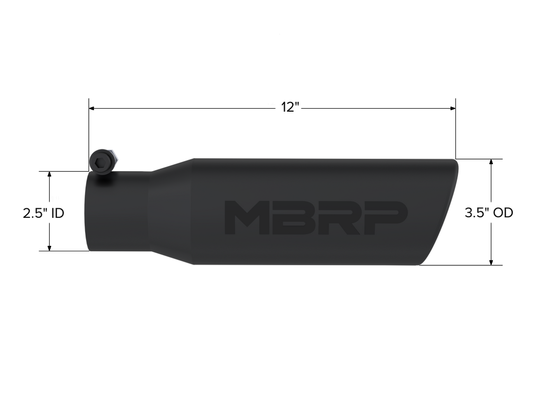 MBRP Exhaust Tip 3 1/2" O.D. Angled Rolled End 2 1/2" Inlet 12" Length-Black Finish T5113BLK