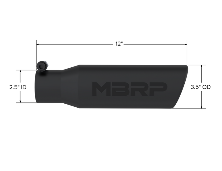 MBRP Exhaust Tip 3 1/2" O.D. Angled Rolled End 2 1/2" Inlet 12" Length-Black Finish T5113BLK