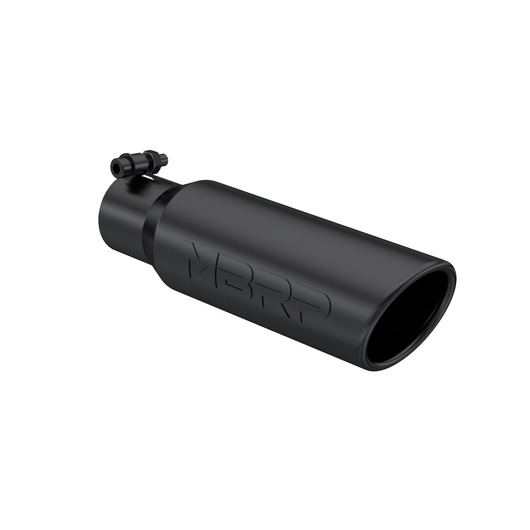 MBRP Exhaust Tip 3 1/2" O.D. Angled Rolled End 2 1/2" Inlet 12" Length-Black Finish T5113BLK