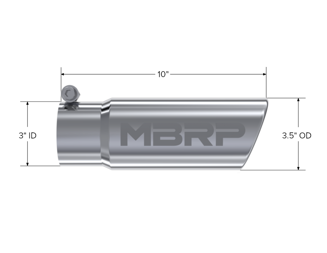 MBRP Exhaust Tip 3 1/2" O.D. Angled Rolled End 3" Inlet 10" Length T304 Stainless Steel T5115