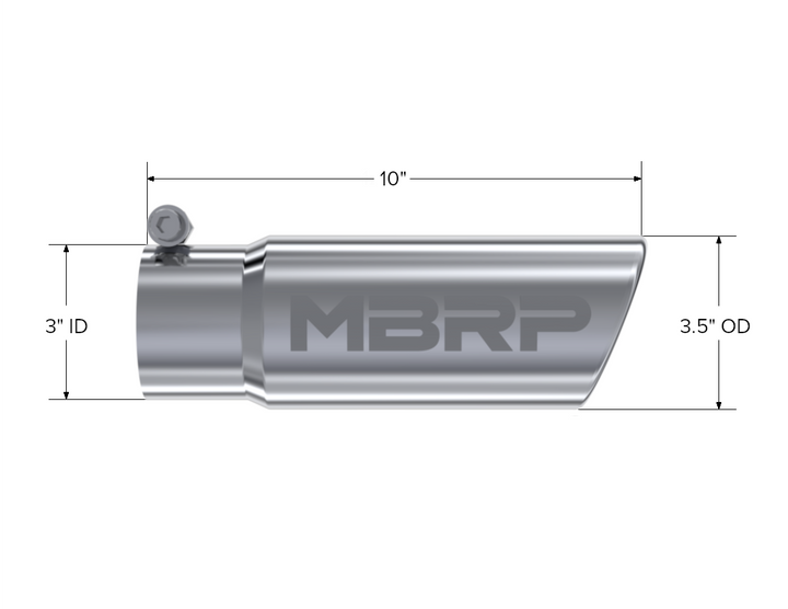 MBRP Exhaust Tip 3 1/2" O.D. Angled Rolled End 3" Inlet 10" Length T304 Stainless Steel T5115
