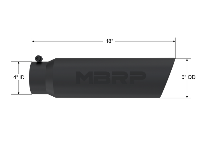 MBRP Armor BLK Tip 5" OD Angled Rolled End, 4" inlet, 18" length T5124BLK