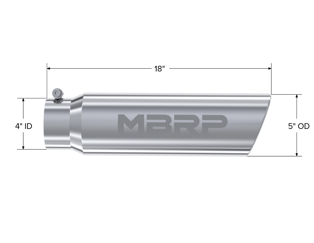 MBRP Exhaust Tip, T304 5" OD Angled Rolled End, 4" Inlet 18" length T5124