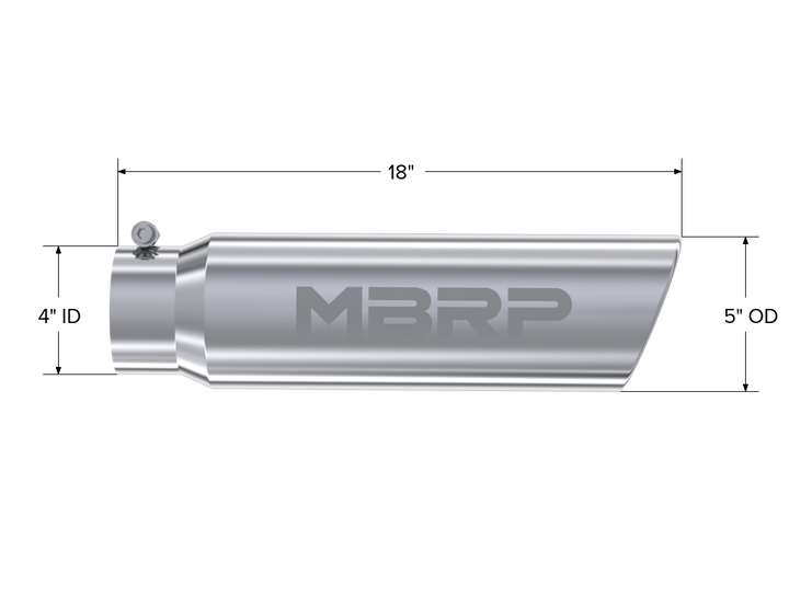 MBRP Exhaust Tip, T304 5" OD Angled Rolled End, 4" Inlet 18" length T5124