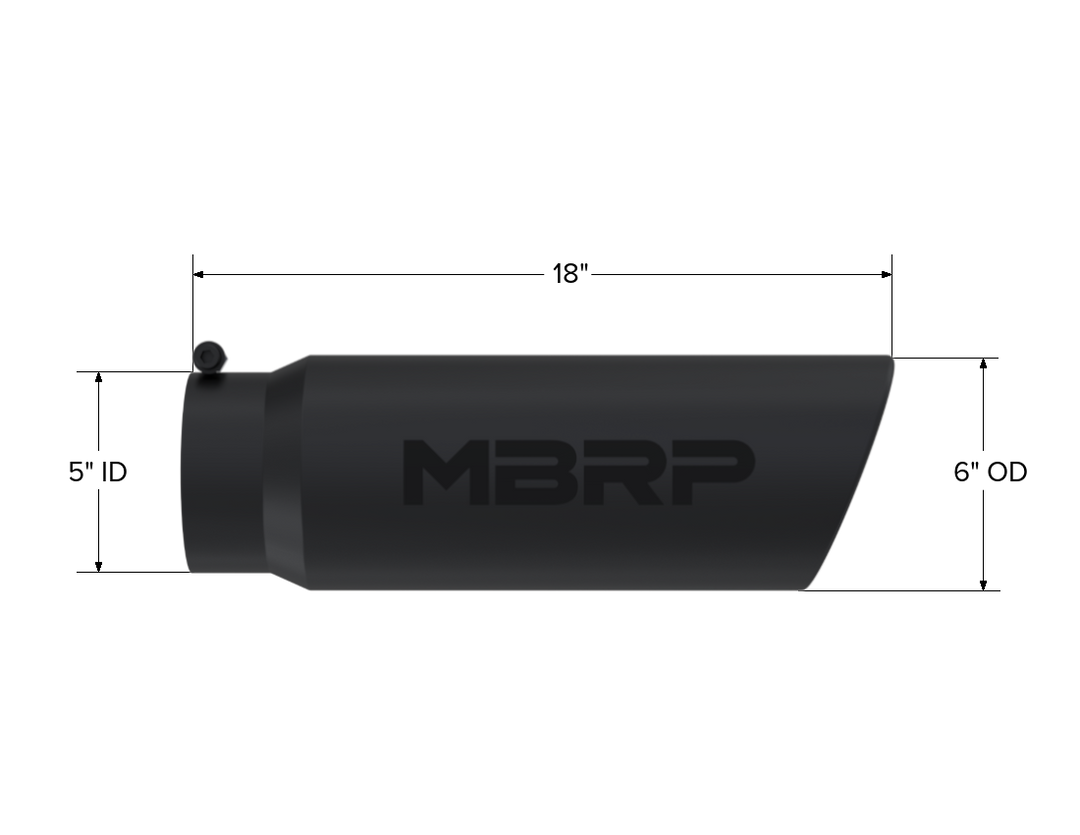 MBRP Exhaust Tip 6" O.D. Angled Rolled End 5" Inlet 18" Length Black Finish T5125BLK