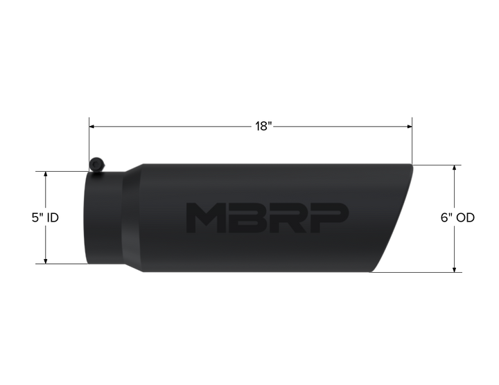 MBRP Exhaust Tip 6" O.D. Angled Rolled End 5" Inlet 18" Length Black Finish T5125BLK