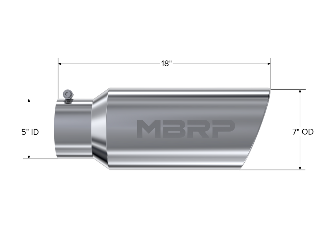 MBRP Exhaust Tip 7" O.D. Rolled End 5" Inlet 18" Length T304 Stainless Steel T5127