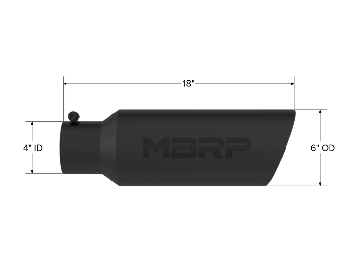 MBRP Exhaust Tip 6" O.D. Rolled End 4" Inlet 18" Length Black Finish T5130BLK