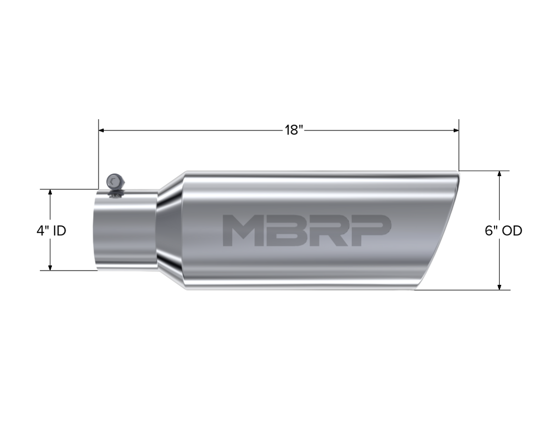 MBRP Exhaust Tip 6" O.D. Rolled End 4" Inlet 18" Length T304 Stainless Steel T5130