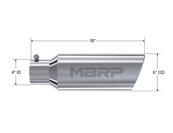 MBRP Exhaust Tip 6" O.D. Rolled End 4" Inlet 18" Length T304 Stainless Steel T5130