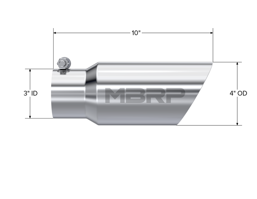 MBRP Exhaust Tip 4" O.D. Dual Wall Angled 3" Inlet 10" Length T304 Stainless Steel T5156