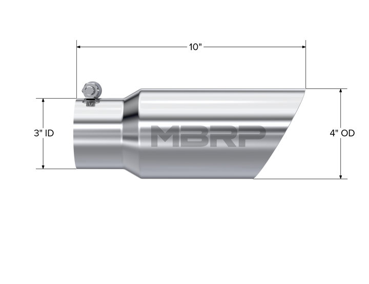 MBRP Exhaust Tip 4" O.D. Dual Wall Angled 3" Inlet 10" Length T304 Stainless Steel T5156
