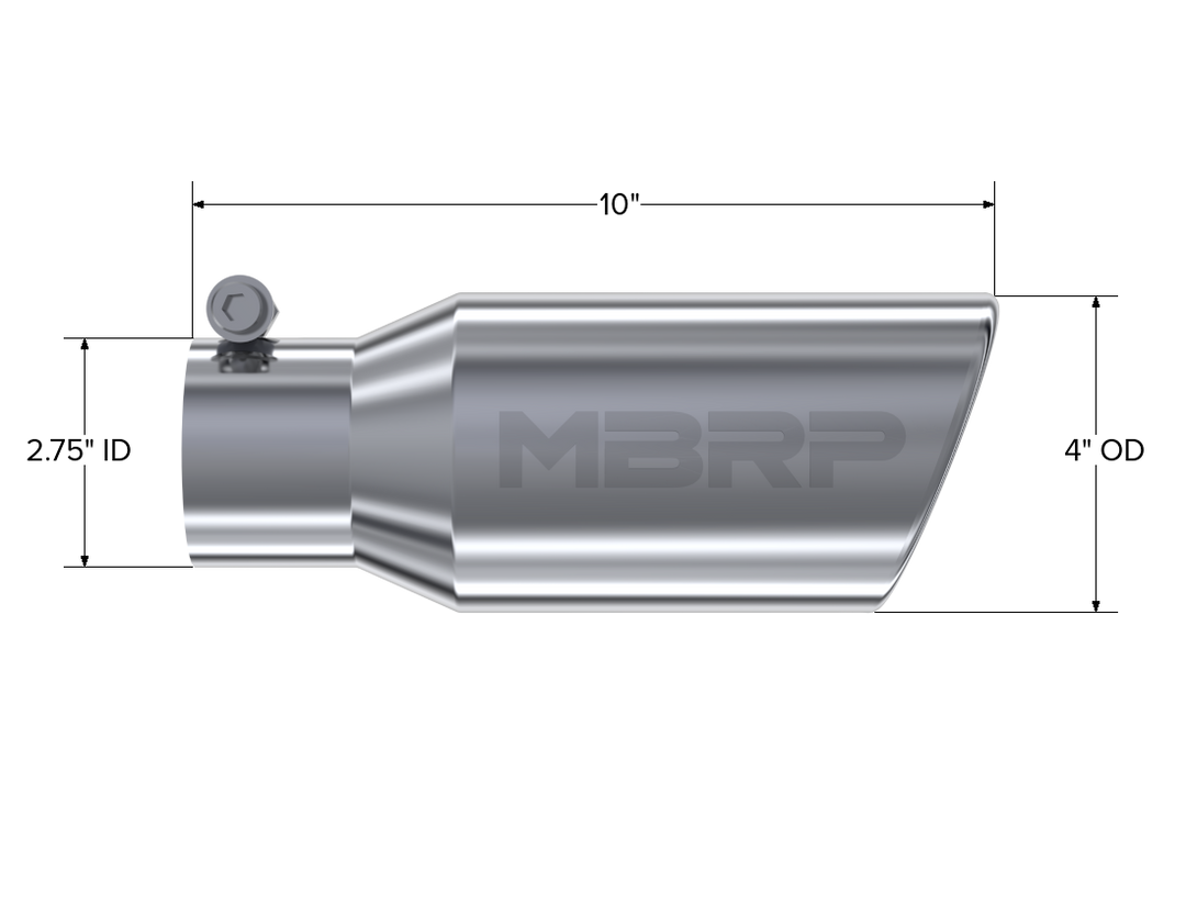 MBRP Exhaust Tip 4" O.D. Angled Rolled End 2 3/4" Inlet 10" Length T304 Stainless Steel T5157