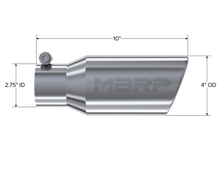MBRP Exhaust Tip 4" O.D. Angled Rolled End 2 3/4" Inlet 10" Length T304 Stainless Steel T5157