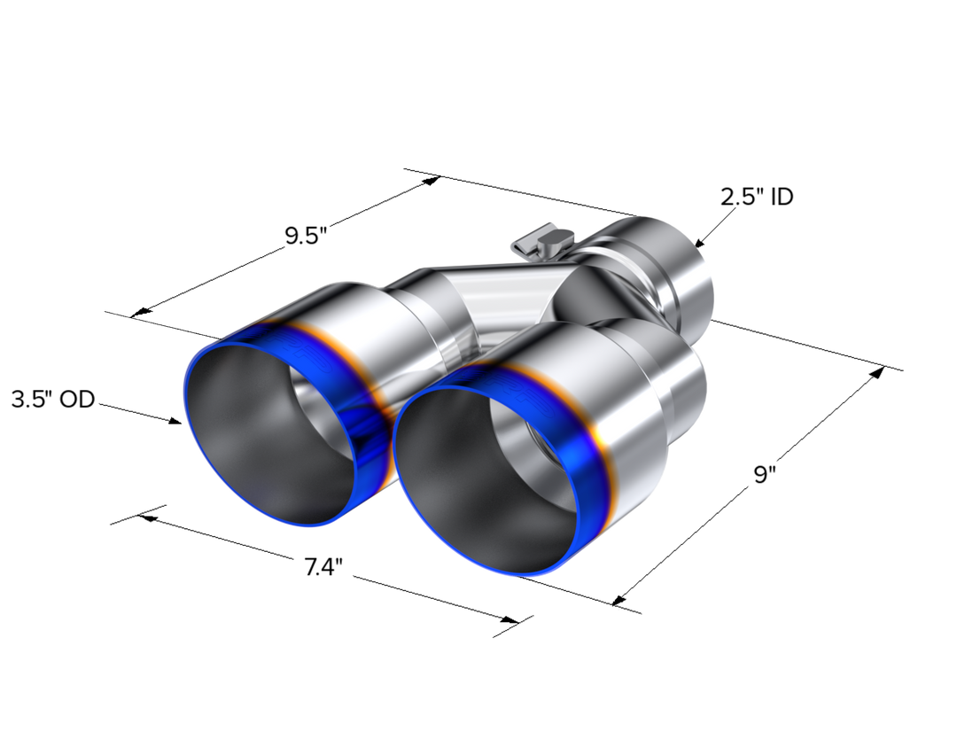 MBRP T304 Stainless Steel Burnt End Tip 2.5" ID Dual 3.5" OD Out 9.5" Length Single Wall T5170BE