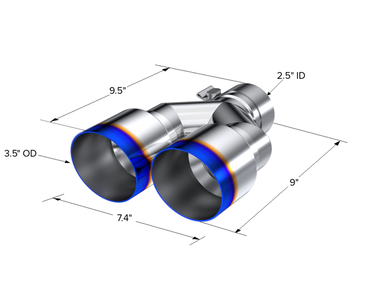 MBRP T304 Stainless Steel Burnt End Tip 2.5" ID Dual 3.5" OD Out 9.5" Length Single Wall T5170BE