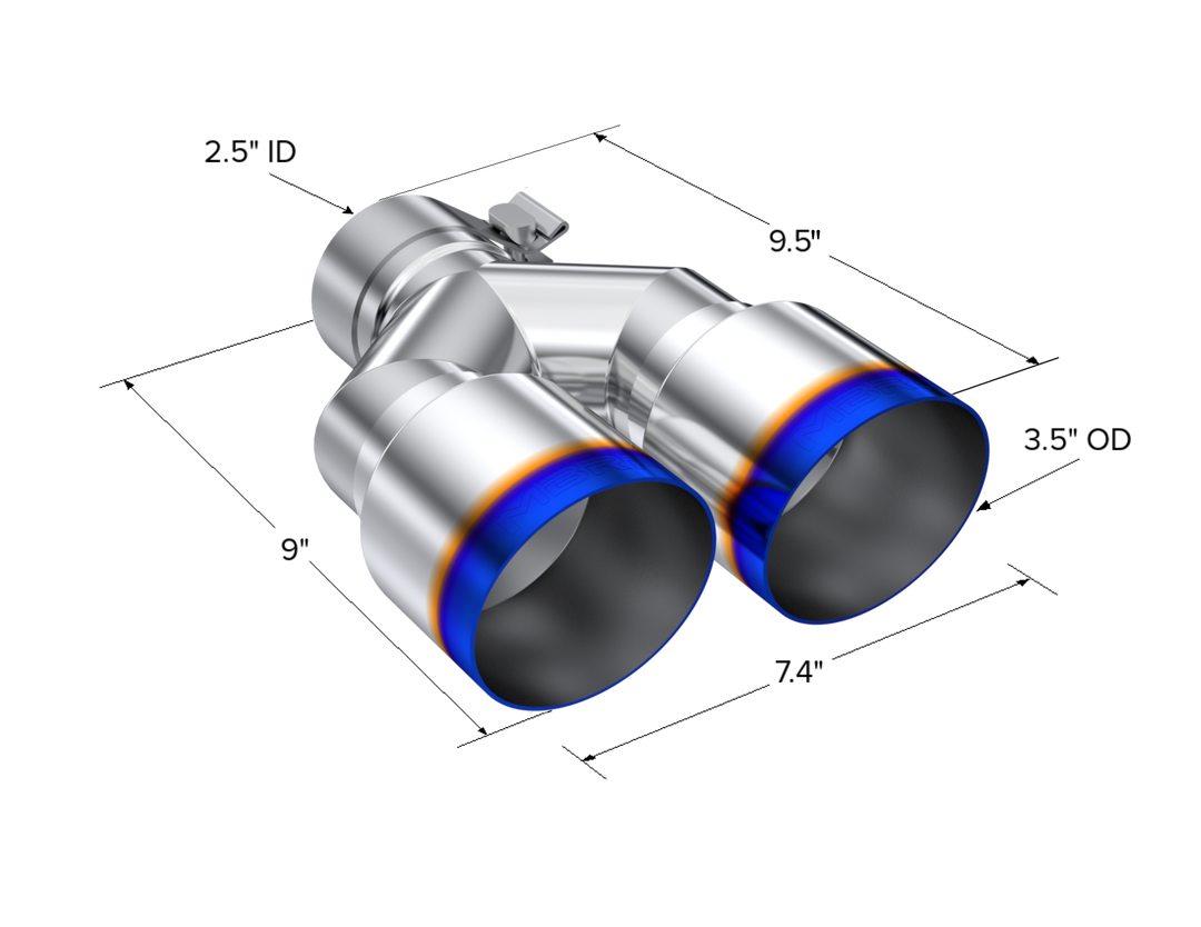 MBRP T304 Stainless Steel Burnt End Tip 2.5" ID Dual 3.5" OD Out 9.5" Length Single Wall T5171BE