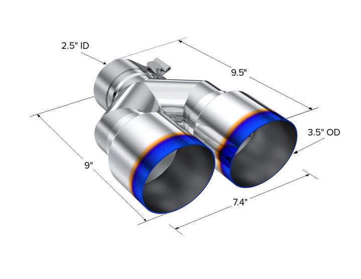 MBRP T304 Stainless Steel Burnt End Tip 2.5" ID Dual 3.5" OD Out 9.5" Length Single Wall T5171BE