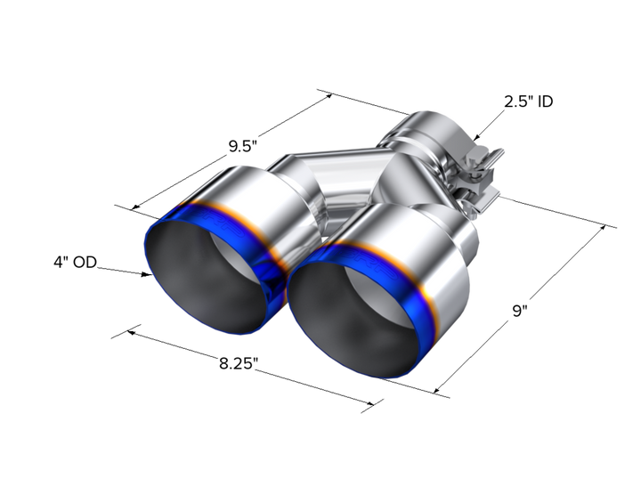 MBRP T304 Stainless Steel Burnt End Tip Pro Series 2.5" ID Dual 4" OD Out 9.55" Length Single Wall T5177BE