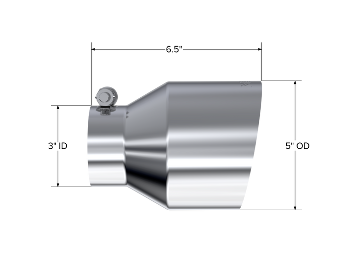 MBRP T304 Stainless Steel Tip 3" ID 5" OD Out 6.5" Length Angle Cut Single Wall T5184
