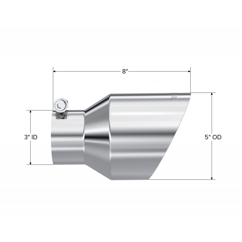 MBRP Exhaust Tip 3" ID 5" OD Out 8" Length Angle Cut Dual Wall T304 Stainless Steel T5187