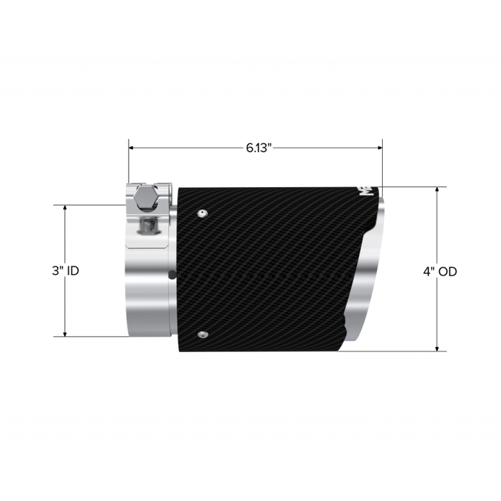 MBRP Exhaust Tip 3" ID 4" OD Out 6.13" Length Angle Cut Dual Wall Carbon Fiber and Stainless Steel T5188CF