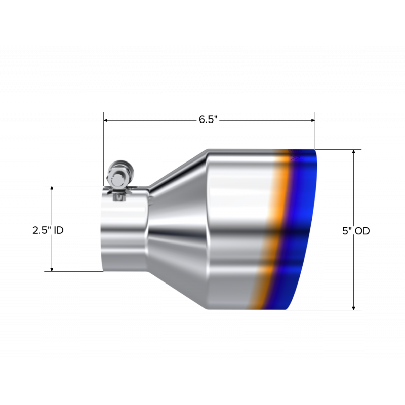 MBRP Exhaust Tip 2.5" ID 5" OD Out 6.5" Length Angle Cut Single Wall Burnt and Stainless Steel T5190BE