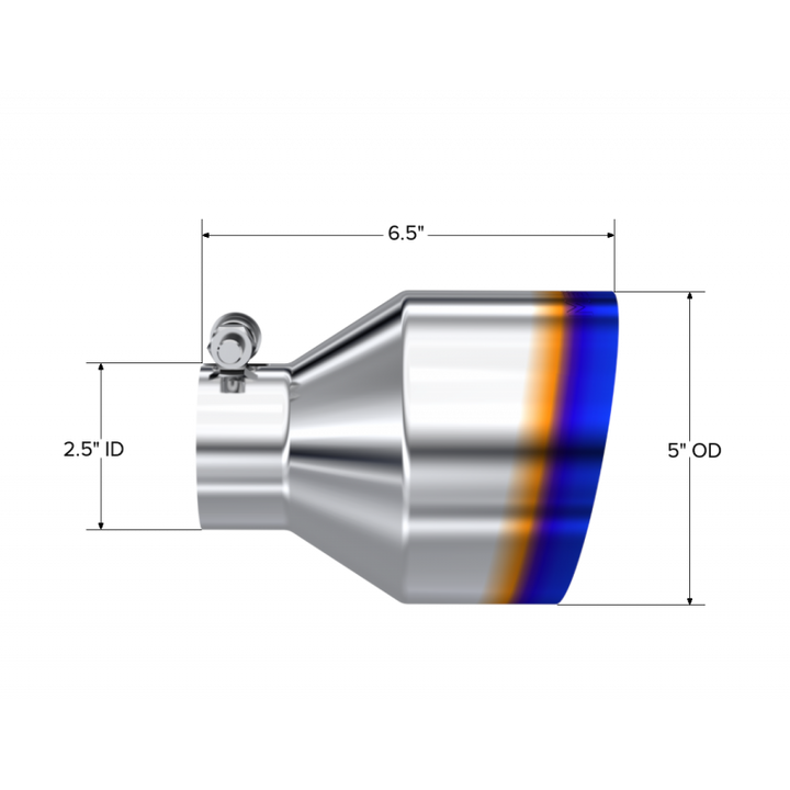 MBRP Exhaust Tip 2.5" ID 5" OD Out 6.5" Length Angle Cut Single Wall Burnt and Stainless Steel T5190BE